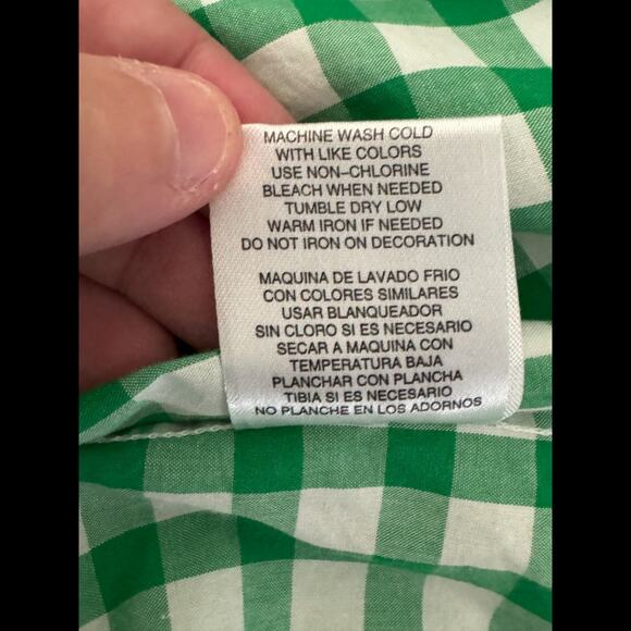 Eddie Bauer Kids XL Green White Gingham Plaid Long Sleeve Button Up Shirt Cotton - Picture 12 of 14